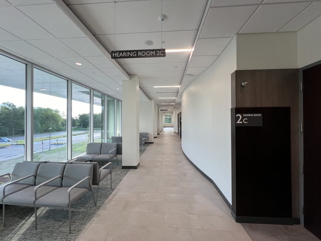 Hallway leading to courtrooms and hearing rooms